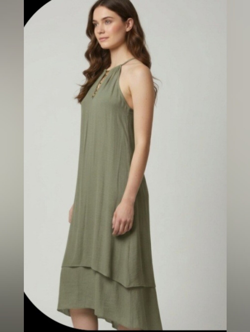 NEW Mlle Gabrielle Plus Size 3X Halter Neck Hi-Low Dress in Sage Green